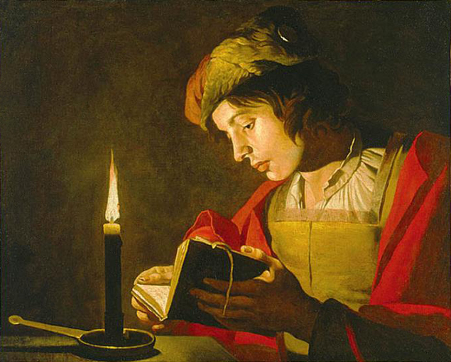 Matthias storm, young man reading by candelight 17thcent